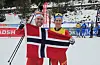 Svaksynte Thomas Karbøl Oxaal saman med ledsagar Geir Lervik i Toblach, etter at duoen gjekk inn til ein imponerande sølvmedalje i VM.