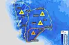 Det er venta kraftig snøvêr og vind fredag. Illustrasjon: Meteorologisk Institutt.