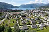 Sauda, fotografert ein sommardag i 2021. Dronefoto.