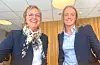 Else Dahl Olsen (til venstre) og Lena Halland er finansielle rådgivarar i Sparebanken Vest sin filial i Sauda. Dei gler seg over det rekordstore utbytte som i dag kjem inn på saudakundar sine kontoar.