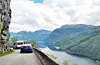 Fylkesvegen 520 mellom Sauda og Røldal er ein spektakulær veg for turistar. Bildet er tatt i 2024.