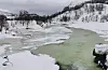 Stor is- og snøsmelting i Nordelva, her inne ved Feta i Åbødalen. Bildet er tatt søndag 21. februar.