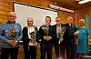 Dei seks frammøtte æresmedlemmene frå venstre: Einar Austerheim, Ingvar Austerheim, Stig Adler Birkeland, Rikard Seltveit, Kåre Rød og Irene Juvet Hugdal.