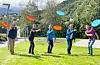 Mads Albertsen (frå venstre), Odd Erik Egge, Trond Carsten Øye, Ragnar Fosstveit og Kristian Landro ønsker å etablere ein frisbeegolf-bane før sommarferien.