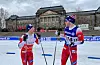 Thomas Karbøl Oxaal (til høgre) og ledsagar Ole-Martin Lid gjekk måndag paraverdscup i den same byløypa i Dresden som langrennssprintarane i verdscupen brukte i helga.