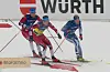 I svingen inn på oppløpet under VM-finalen i sprint blei Thomas Oxaal passert av finske Inola. Dermed blei det 4. plass til saudabuen. Skjermdump.