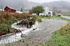 NVE har denne veka sendt ut farevarsel på oransje nivå for flaum, jord- og flaumskred. Varselet omfattar også Sauda. Bildet er frå Espeland under ein flaum i 2018.