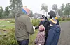 Familien Løvaas/Teig tok turen rundt Andedammen laurdag. Frå venstre: Pappa Jan-Ove, Hermine, mamma Kristin, Kristiane og Vilmer. Foto: Tiril Høiland.