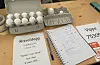 Ved standen til familien Risvold Kvaløy kunne ein tippa vekta på to egg, i svært ulike størrelsar.