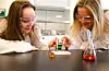 Sauda vidaregåande skule har oppgang i søkartala på blant anna helse- og oppvekstfag, medan færre har søkt på Kjemiprosess- og laboratoriefag, der Madikken Herheim Ramsnes (til venstre ) og Isabell Ramsnes Gulbrandsen er elevar.
