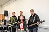 Trond Carsten Øye (frå venstre), Odd Erik Egge, Torstein Hjorth og Ola Bjelland (framme) skal alle bidra i ulike konstellasjonar på Åpen scene kommande fredag. Foto: Even Emberland.