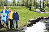 Andedammens venner har fått ein knallstart etter at dei registrerte seg som mottakarar av Norsk Tippings grasrotmidlar i slutten av april 2021. Her er Sebastian Skorpe Sandanger (frå venstre), Nils Jarle Sandanger, Hans Søndenå og Alf Jan Olsen på plass i grøne omgivelsar ved Andedammen.