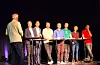 Kraftforvaltning, straumprisar, ammoniakkfabrikk og samferdsel var nokre av temaa som politikarane diskuterte under tysdagens paneldebatt. Frå venstre i panelet: Kristoffer Sivertsen (FrP), Andreas Bjelland Eriksen (Ap), Geir Pollestad (Sp), Alexander Stokkebø (H), Olav Lindseth (V), Ingrid Fiskaa (SV) og Mímir Kristjánsson (R). Heilt til venstre er debattleiar Harald Birkevold frå Stavanger Aftenblad.